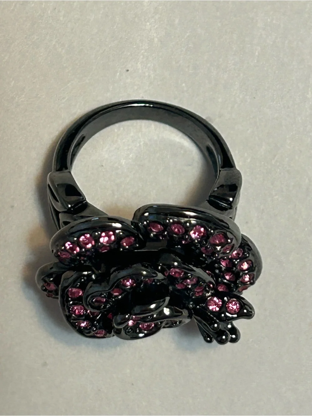 Park Lane Pink Crystal Floral Cocktail Ring With Miniature Corner Butterfly